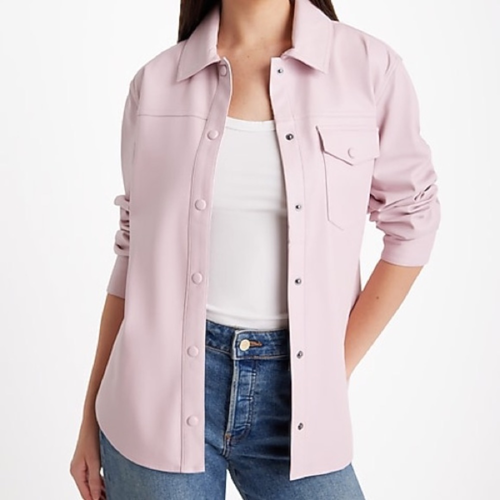 Pink Faux Leather Shirt Jacket - Shacket size medium